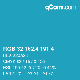 カラーコード: RGB 32 162.4 191.4 | qconv.com