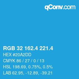 カラーコード: RGB 32 162.4 221.4 | qconv.com