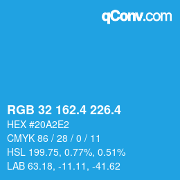 カラーコード: RGB 32 162.4 226.4 | qconv.com