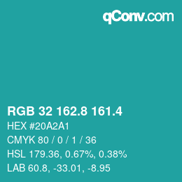 カラーコード: RGB 32 162.8 161.4 | qconv.com