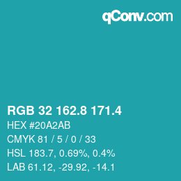 カラーコード: RGB 32 162.8 171.4 | qconv.com