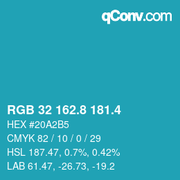 カラーコード: RGB 32 162.8 181.4 | qconv.com