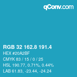 カラーコード: RGB 32 162.8 191.4 | qconv.com