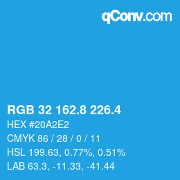 カラーコード: RGB 32 162.8 226.4 | qconv.com