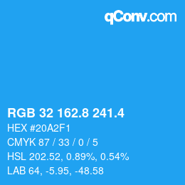 カラーコード: RGB 32 162.8 241.4 | qconv.com