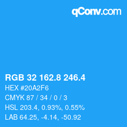 カラーコード: RGB 32 162.8 246.4 | qconv.com