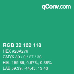 颜色代码: RGB 32 162 118 | qconv.com