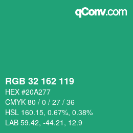 カラーコード: RGB 32 162 119 | qconv.com