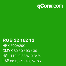 Color code: RGB 32 162 12 | qconv.com