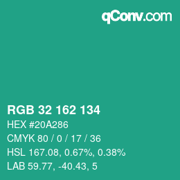 Color code: RGB 32 162 134 | qconv.com