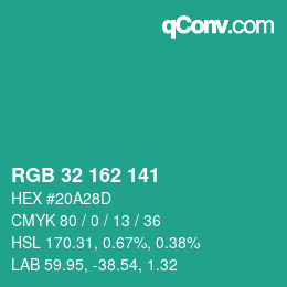 カラーコード: RGB 32 162 141 | qconv.com