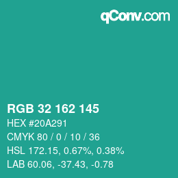 Color code: RGB 32 162 145 | qconv.com