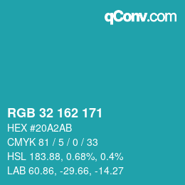 Color code: RGB 32 162 171 | qconv.com