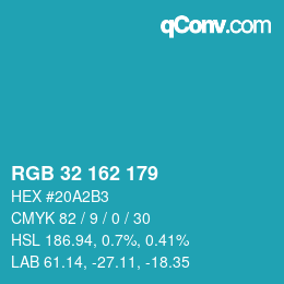 Color code: RGB 32 162 179 | qconv.com