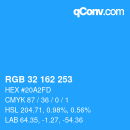 カラーコード: RGB 32 162 253 | qconv.com