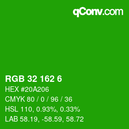 カラーコード: RGB 32 162 6 | qconv.com