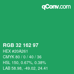 カラーコード: RGB 32 162 97 | qconv.com