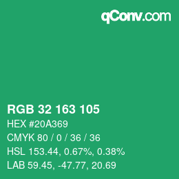 カラーコード: RGB 32 163 105 | qconv.com