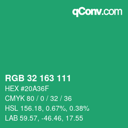 Color code: RGB 32 163 111 | qconv.com