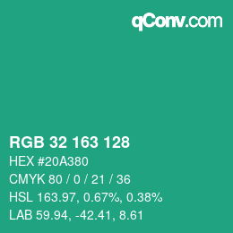Color code: RGB 32 163 128 | qconv.com