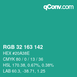 Color code: RGB 32 163 142 | qconv.com