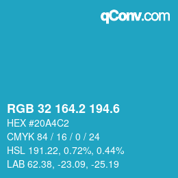 カラーコード: RGB 32 164.2 194.6 | qconv.com
