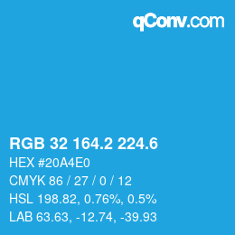カラーコード: RGB 32 164.2 224.6 | qconv.com