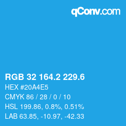 カラーコード: RGB 32 164.2 229.6 | qconv.com
