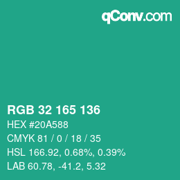 Color code: RGB 32 165 136 | qconv.com