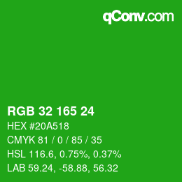 颜色代码: RGB 32 165 24 | qconv.com