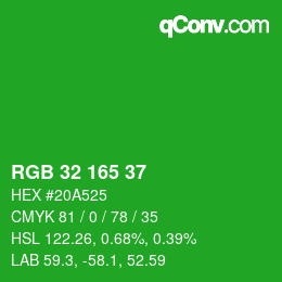 Color code: RGB 32 165 37 | qconv.com