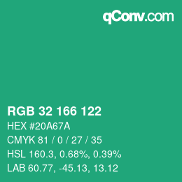 Color code: RGB 32 166 122 | qconv.com