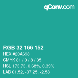 Color code: RGB 32 166 152 | qconv.com