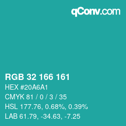 Color code: RGB 32 166 161 | qconv.com