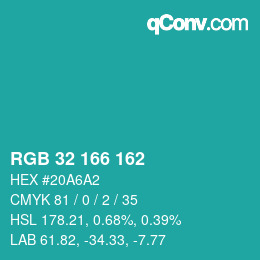 Color code: RGB 32 166 162 | qconv.com
