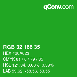 Color code: RGB 32 166 35 | qconv.com