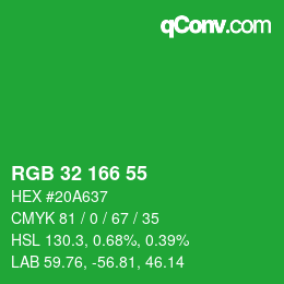 Color code: RGB 32 166 55 | qconv.com