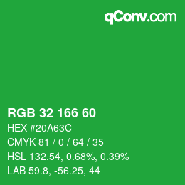 Color code: RGB 32 166 60 | qconv.com