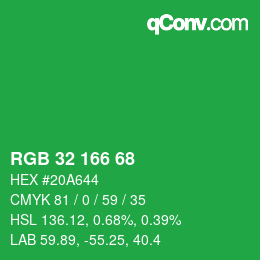 カラーコード: RGB 32 166 68 | qconv.com
