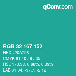 颜色代码: RGB 32 167 152 | qconv.com