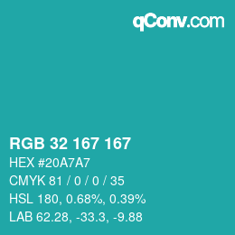 Color code: RGB 32 167 167 | qconv.com
