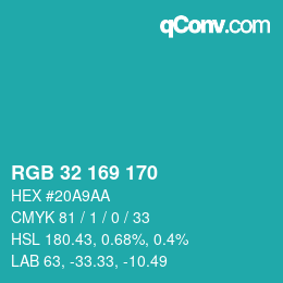 Color code: RGB 32 169 170 | qconv.com