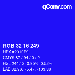 Color code: RGB 32 16 249 | qconv.com