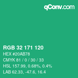 颜色代码: RGB 32 171 120 | qconv.com
