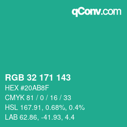 Color code: RGB 32 171 143 | qconv.com