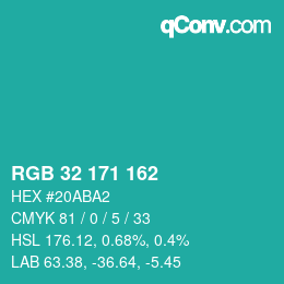 Code couleur: RGB 32 171 162 | qconv.com