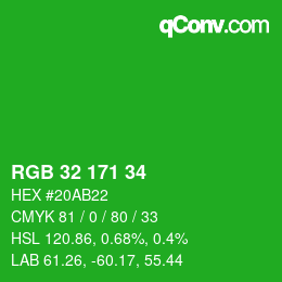 カラーコード: RGB 32 171 34 | qconv.com