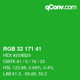 カラーコード: RGB 32 171 41 | qconv.com