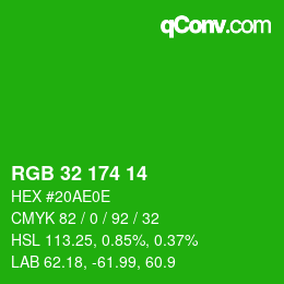 Color code: RGB 32 174 14 | qconv.com