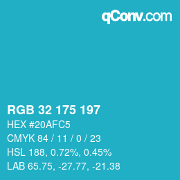 Color code: RGB 32 175 197 | qconv.com